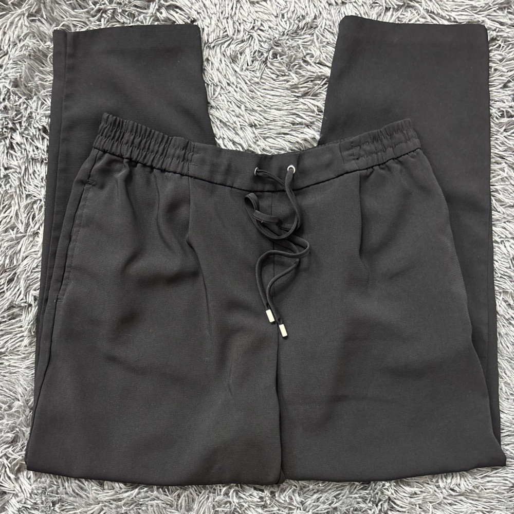 Zara Black Drawstring Lightweight Straight Leg Pants Business Casual Woman M